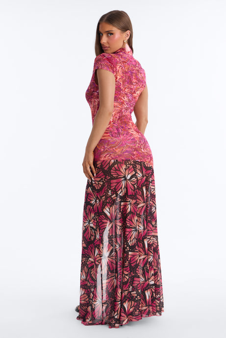 Lenah Lace Maxi Dress - Fuchsia/combo