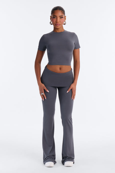 Keeping Up Foldover Waist Pant Set - Charcoal