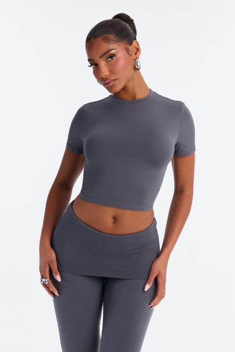 Keeping Up Foldover Waist Pant Set - Charcoal