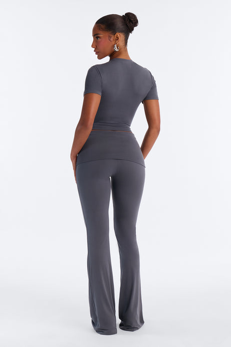 Keeping Up Foldover Waist Pant Set - Charcoal