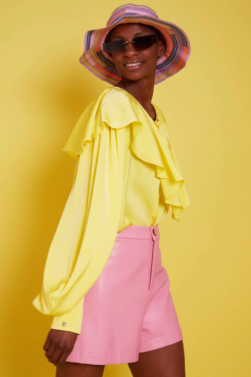 Yellow Silk Blend Ruffle Shirt - Interactive Group