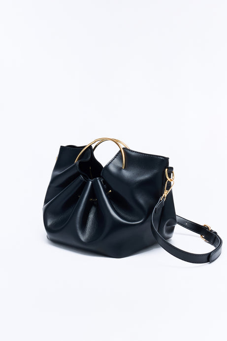 Stay On My Mind Faux Leather Satchel Handbag - Black