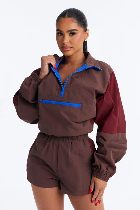 Color Block Funnel Neck Windbreaker Jacket