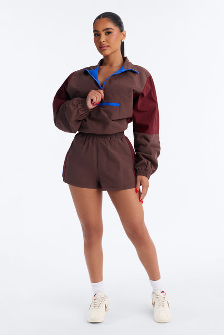 Color Block Funnel Neck Windbreaker Jacket