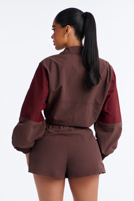 Color Block Funnel Neck Windbreaker Jacket