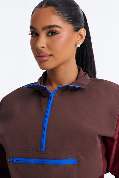 Color Block Funnel Neck Windbreaker Jacket