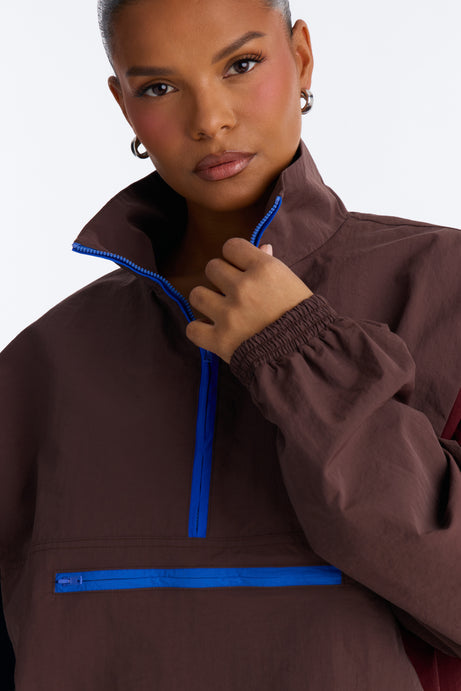 Color Block Funnel Neck Windbreaker Jacket