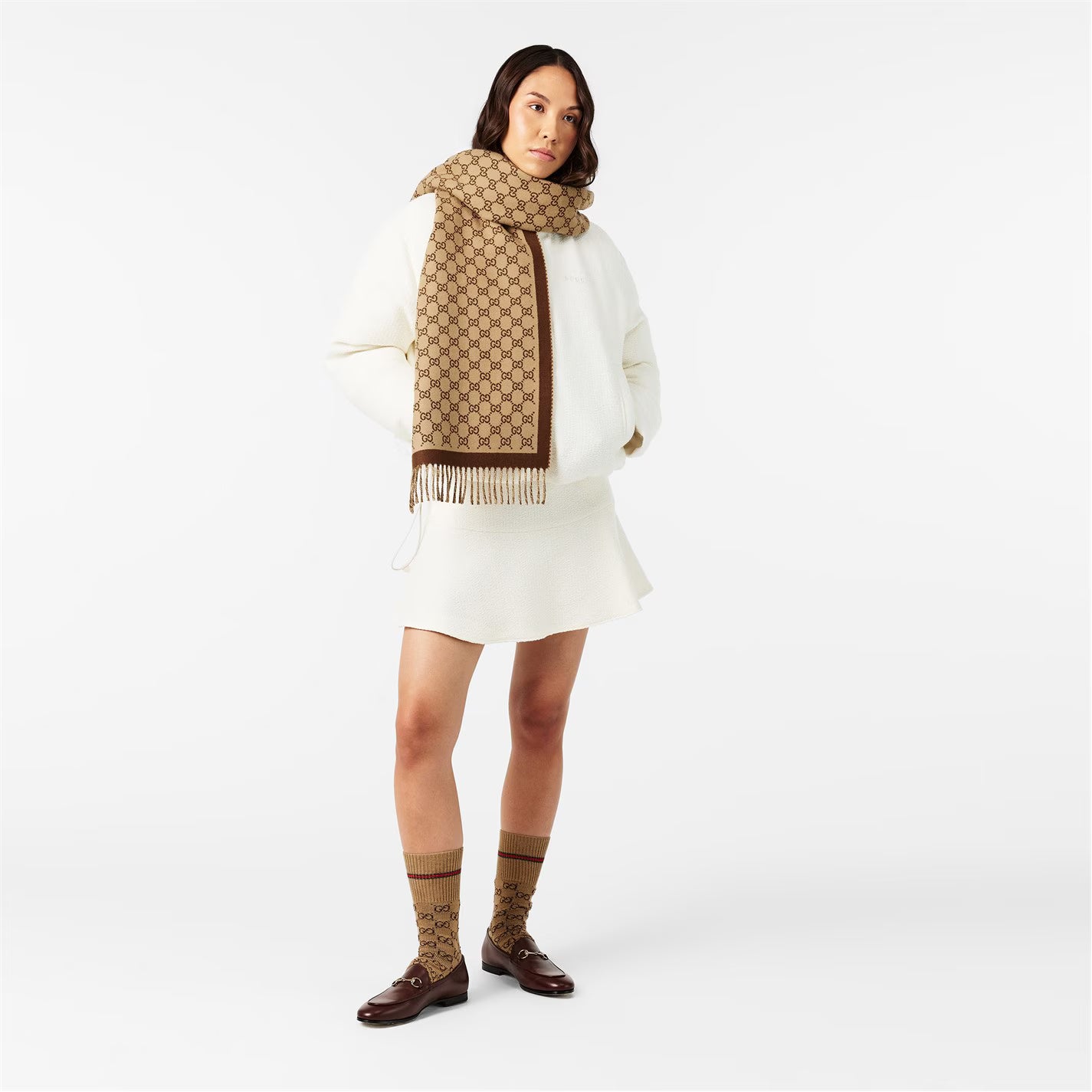 GUCCI Monogram Knitted Wool Scarf