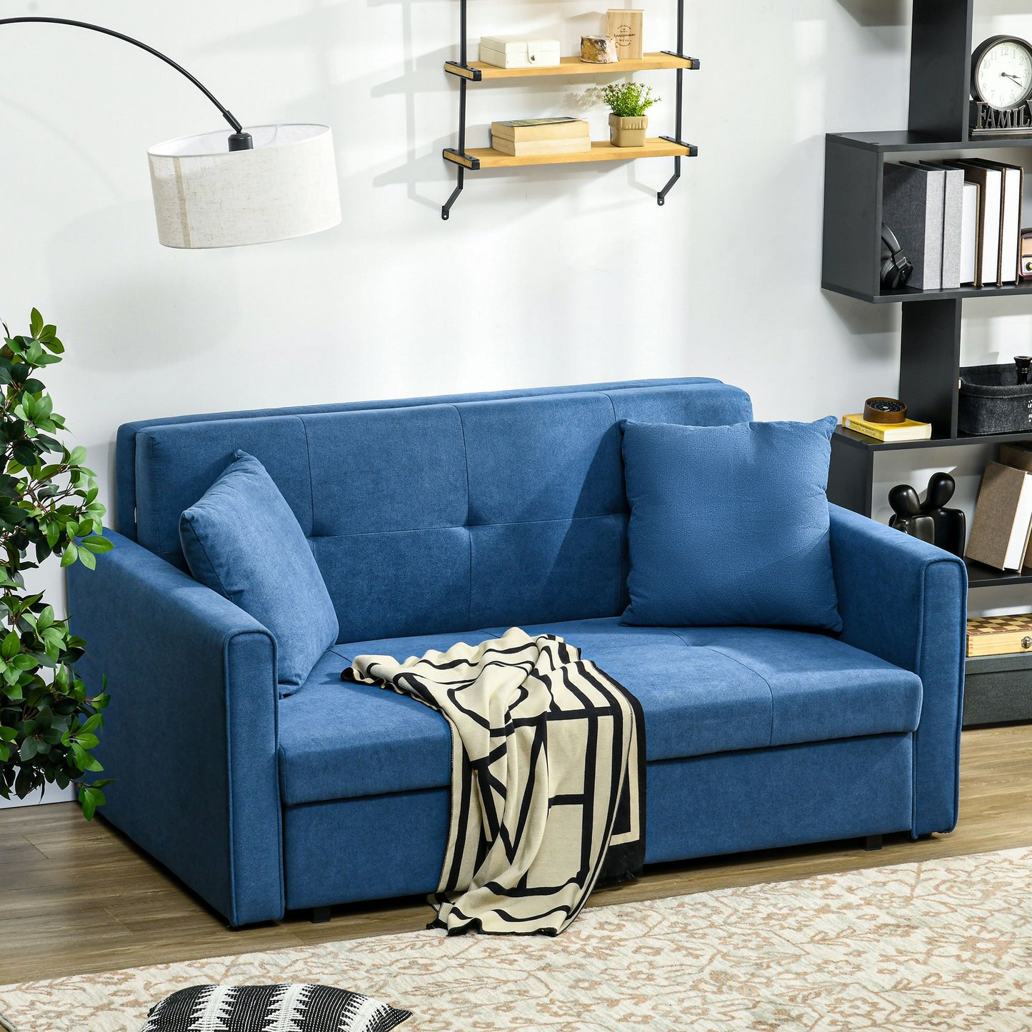HOMCOM 2 Seater Modern Sofa Bed with Hidden Storage - Blue