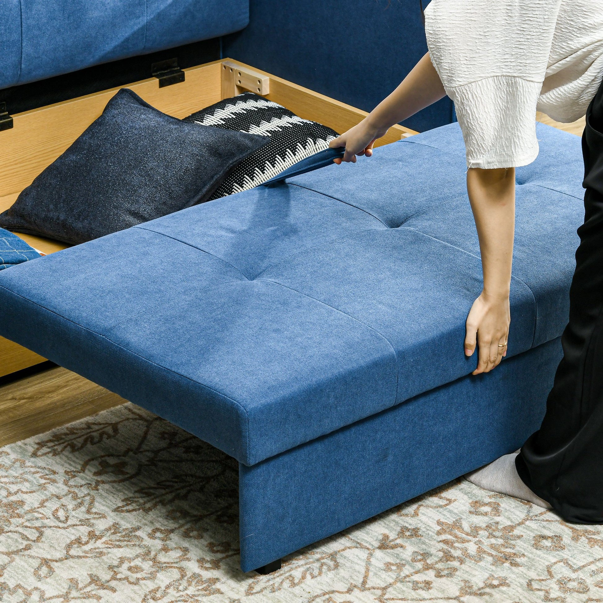 HOMCOM 2 Seater Modern Sofa Bed with Hidden Storage - Blue