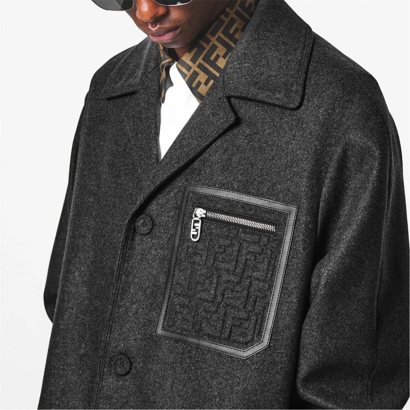 FENDI Men's Cashmere Long Lapel Overcoat