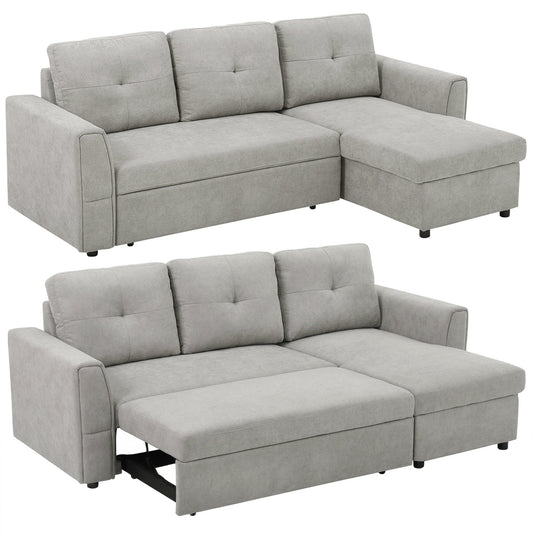 HOMCOM 3 Seater L Shaped Sofa Bed for Living Room - Grey