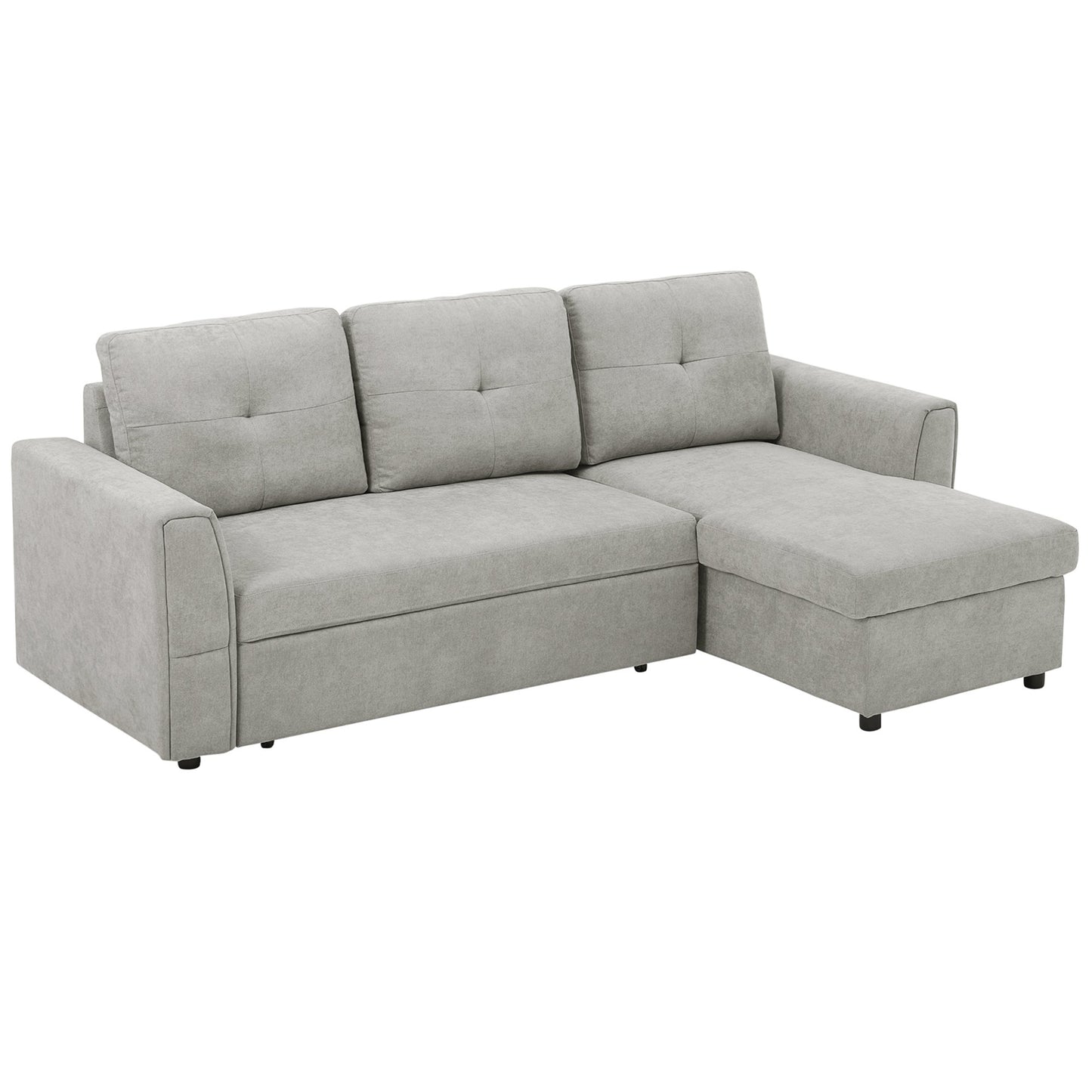HOMCOM 3 Seater L Shaped Sofa Bed for Living Room - Grey