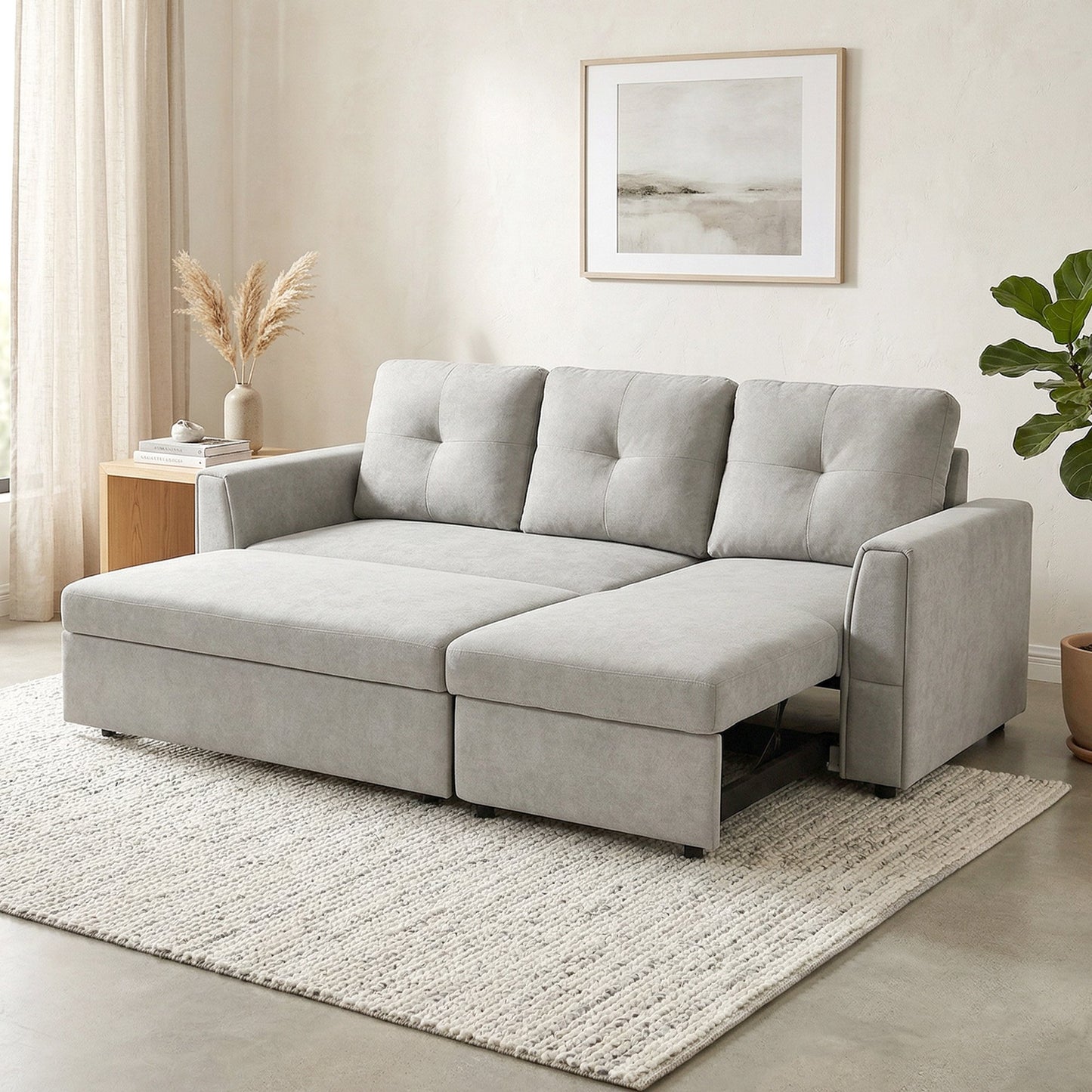 HOMCOM 3 Seater L Shaped Sofa Bed for Living Room - Grey