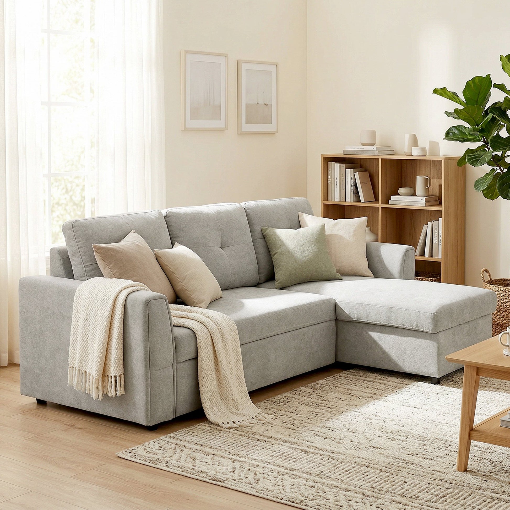 HOMCOM 3 Seater L Shaped Sofa Bed for Living Room - Grey