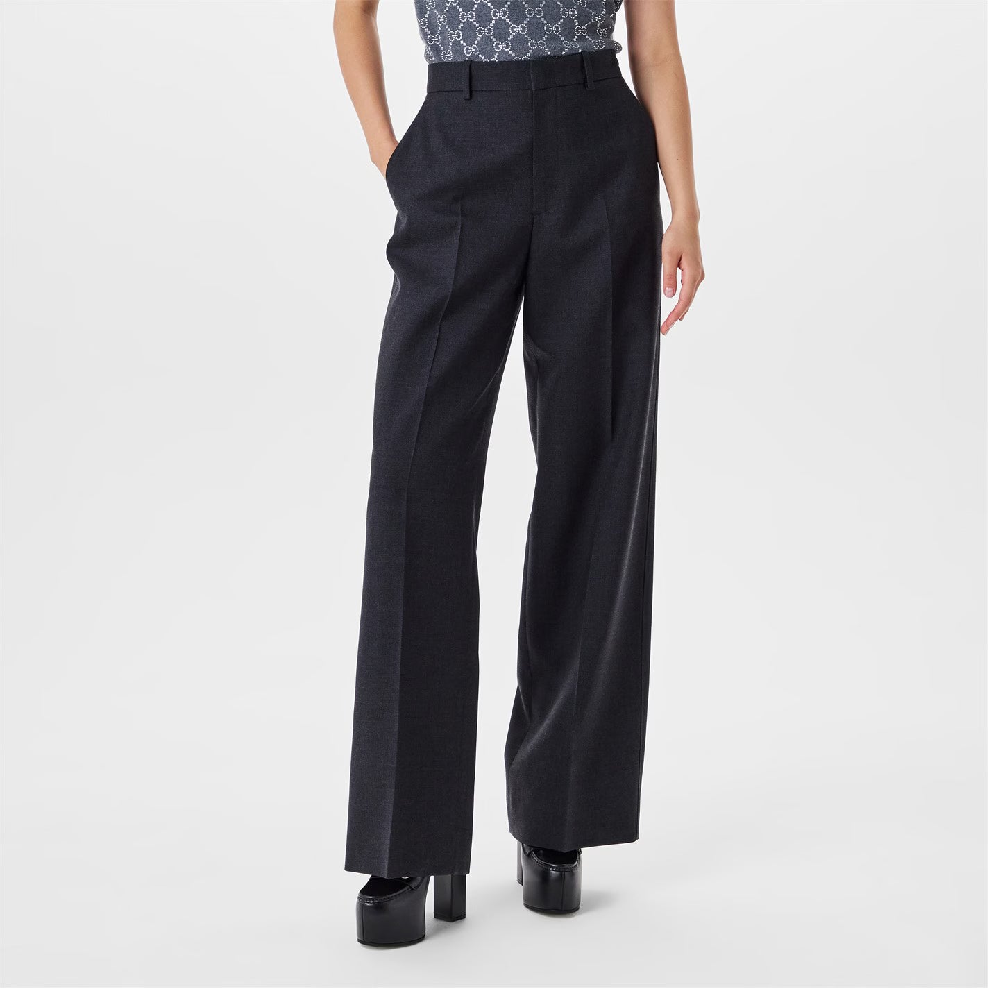 Women's Plain Wool Wide Leg Trousers