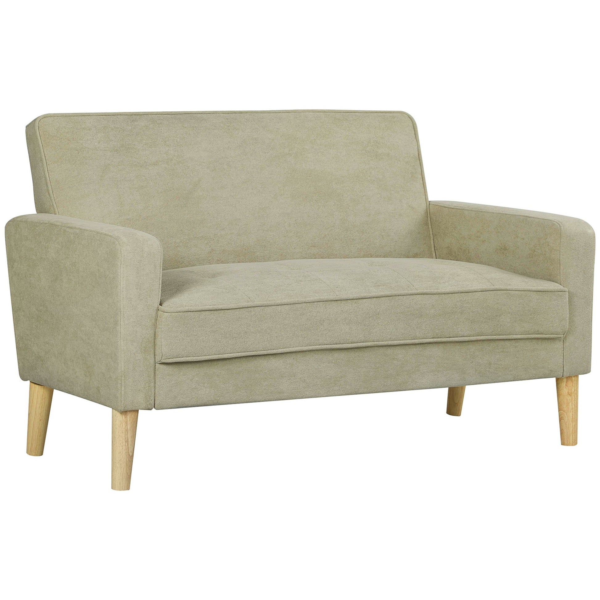 HOMCOM 2 Seater Velvet Modern Sofa with Rubber Wood Legs - Beige