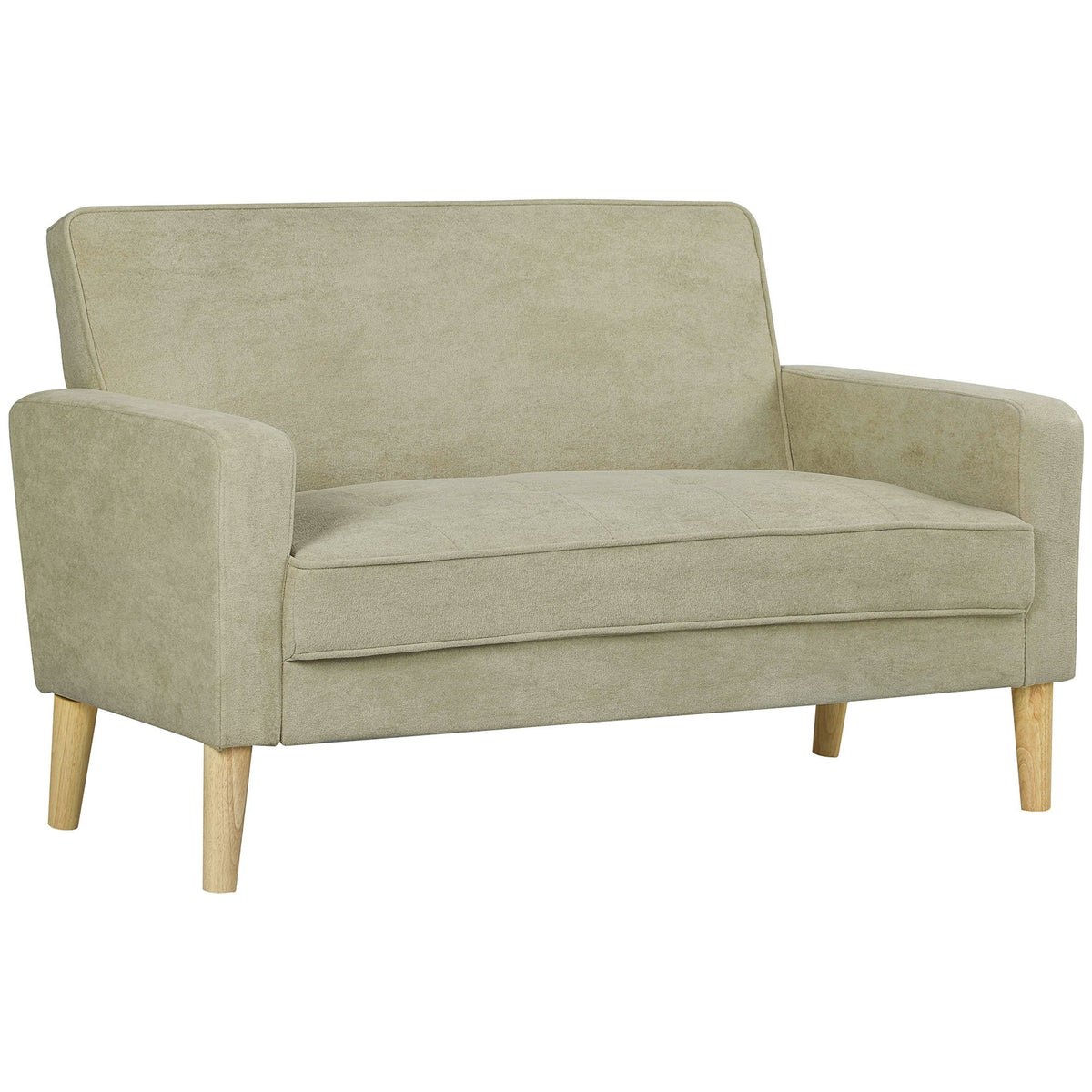 HOMCOM 2 Seater Velvet Modern Sofa with Rubber Wood Legs - Beige