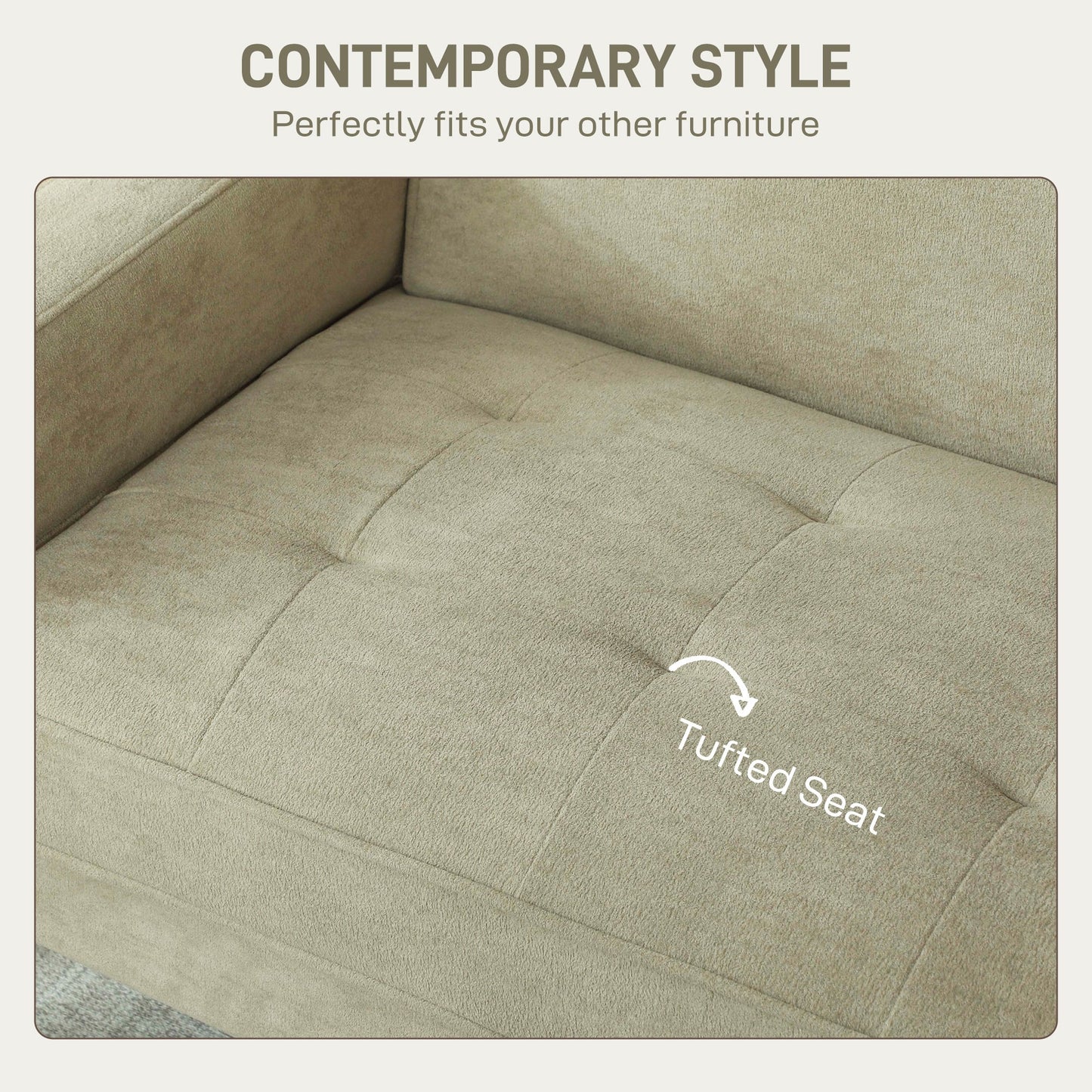 HOMCOM 2 Seater Velvet Modern Sofa with Rubber Wood Legs - Beige
