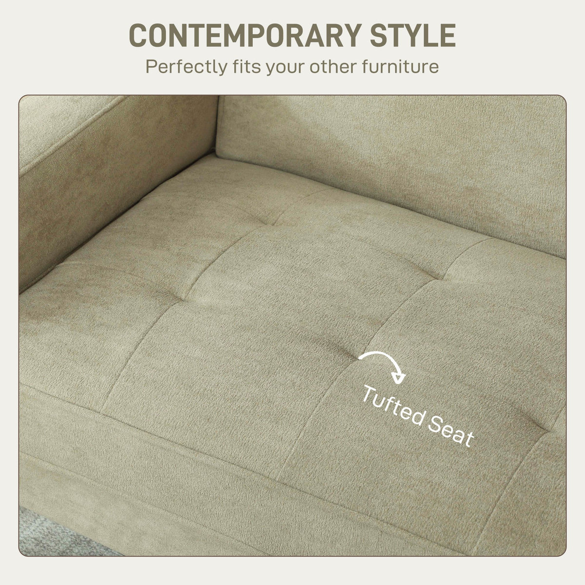 HOMCOM 2 Seater Velvet Modern Sofa with Rubber Wood Legs - Beige
