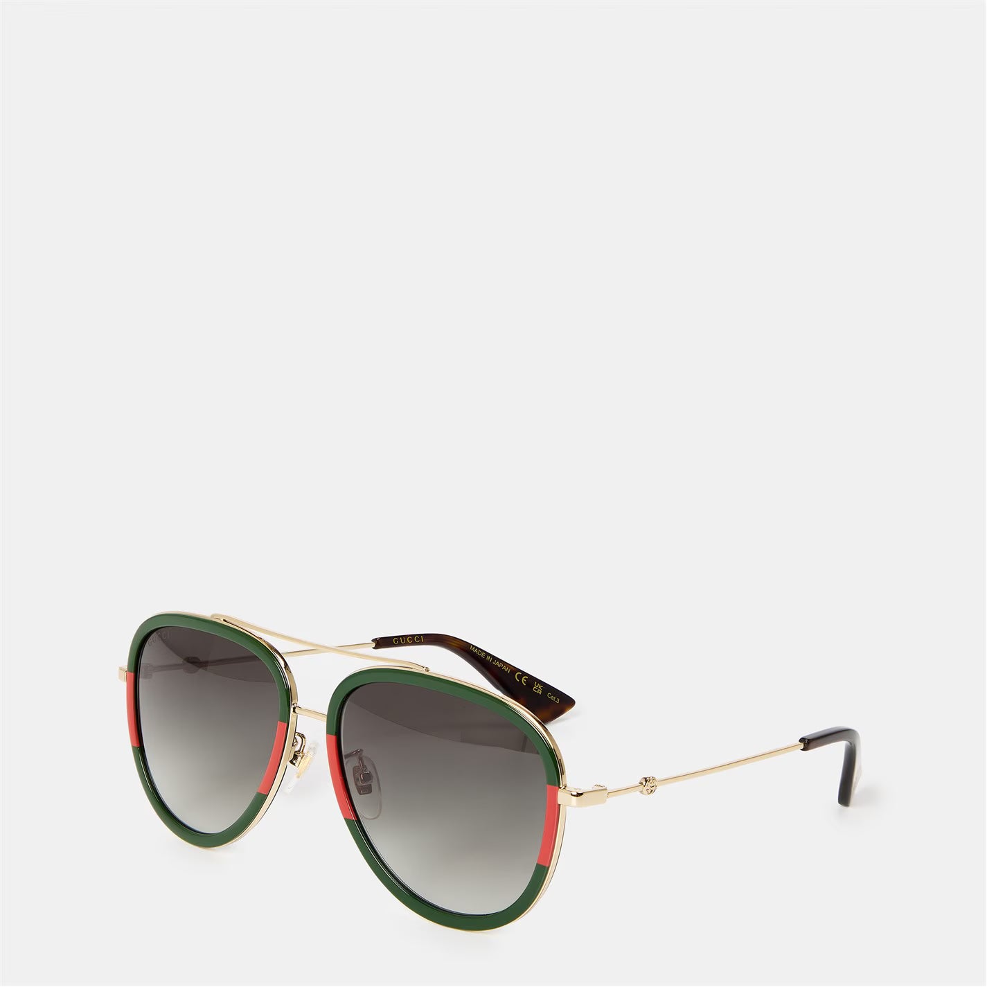 GUCCI Men's Striped Aviator Metal Sunglasses