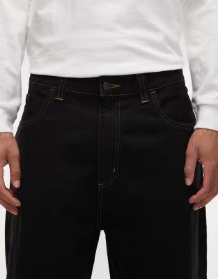 Carhartt WIP brandon loose straight fit denim jeans in black with constrast stitching