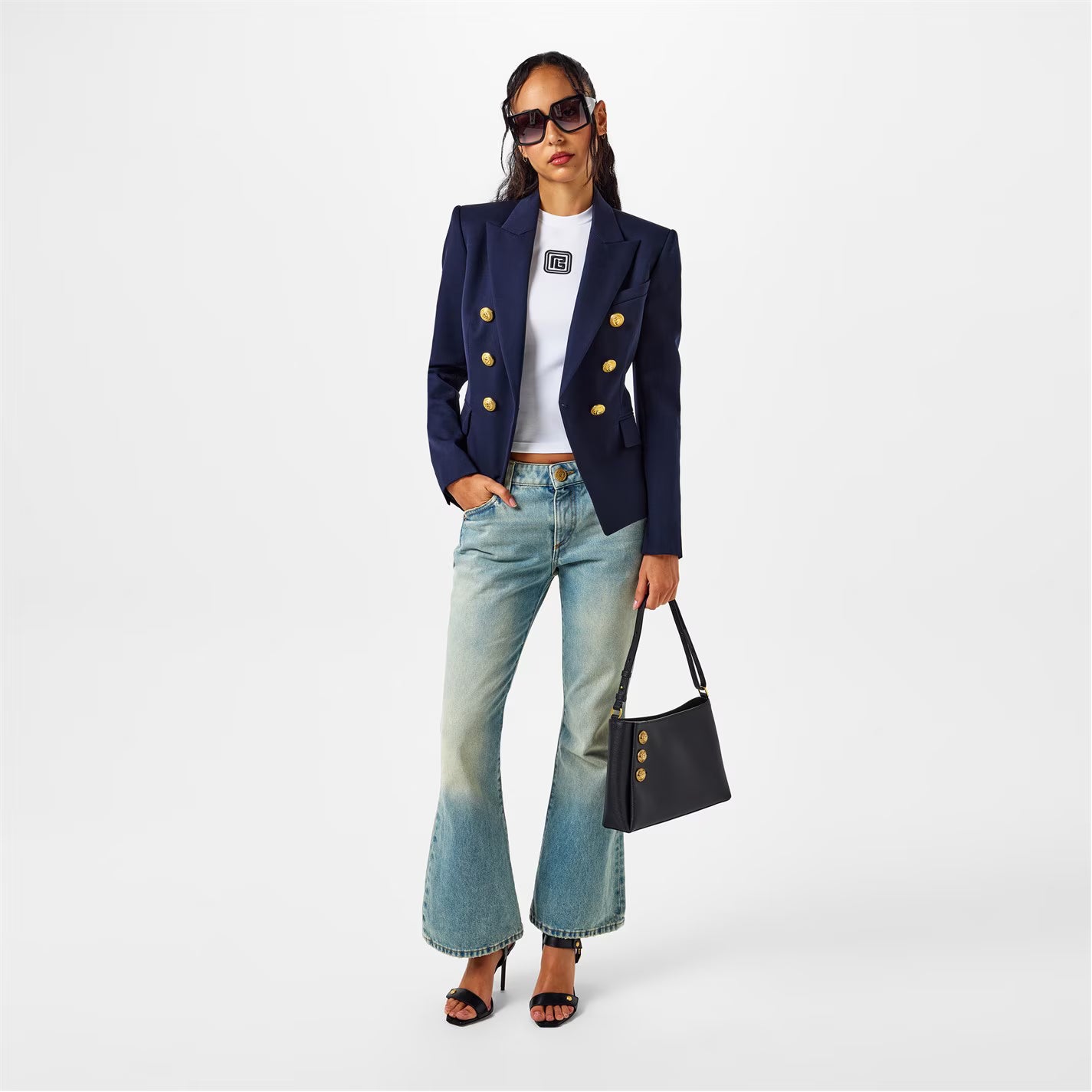 Women's Double Breasted Wool Long Sleeve Gold-Tone Button Blazer