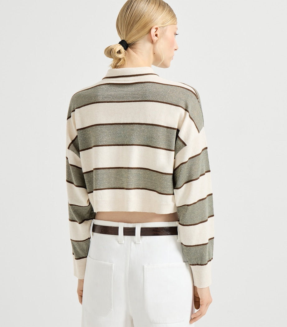 Stripe Cropped Polo Sweater