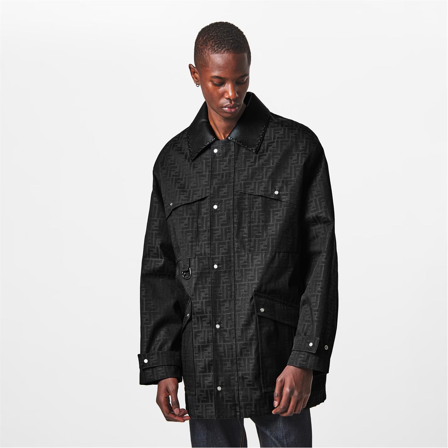 FENDI Men's Logo Blouson Long Sleeve Coach Jacket
