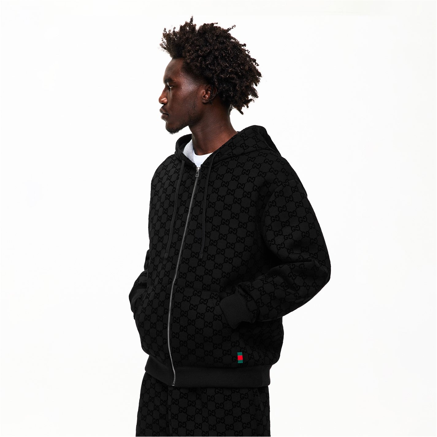 GUCCI Men's Flock Zip Hoodie