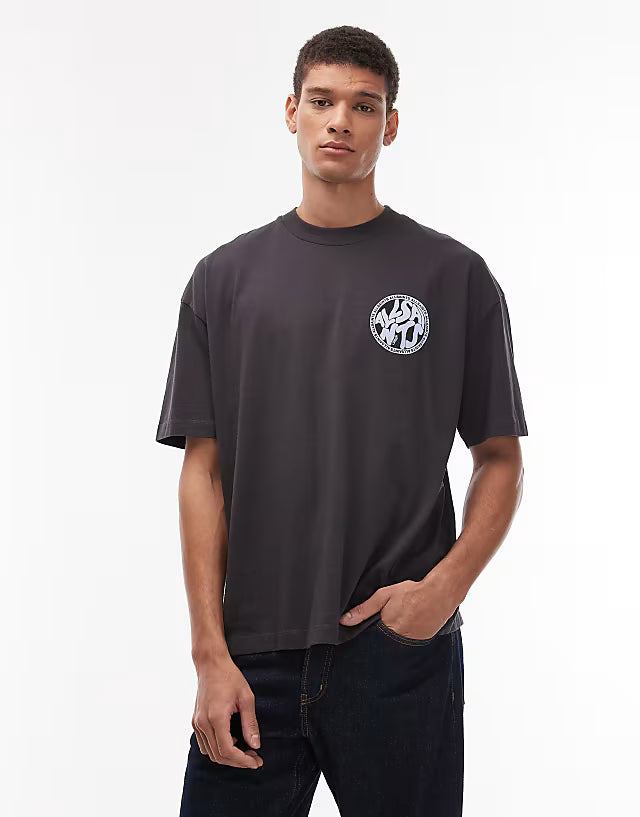 Allsaints distortion t-shirt in washed black / teal
