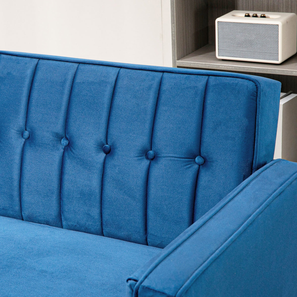 HOMCOM 3 Seater Velvet Reclining Button Tufted Sofa Bed - Blue