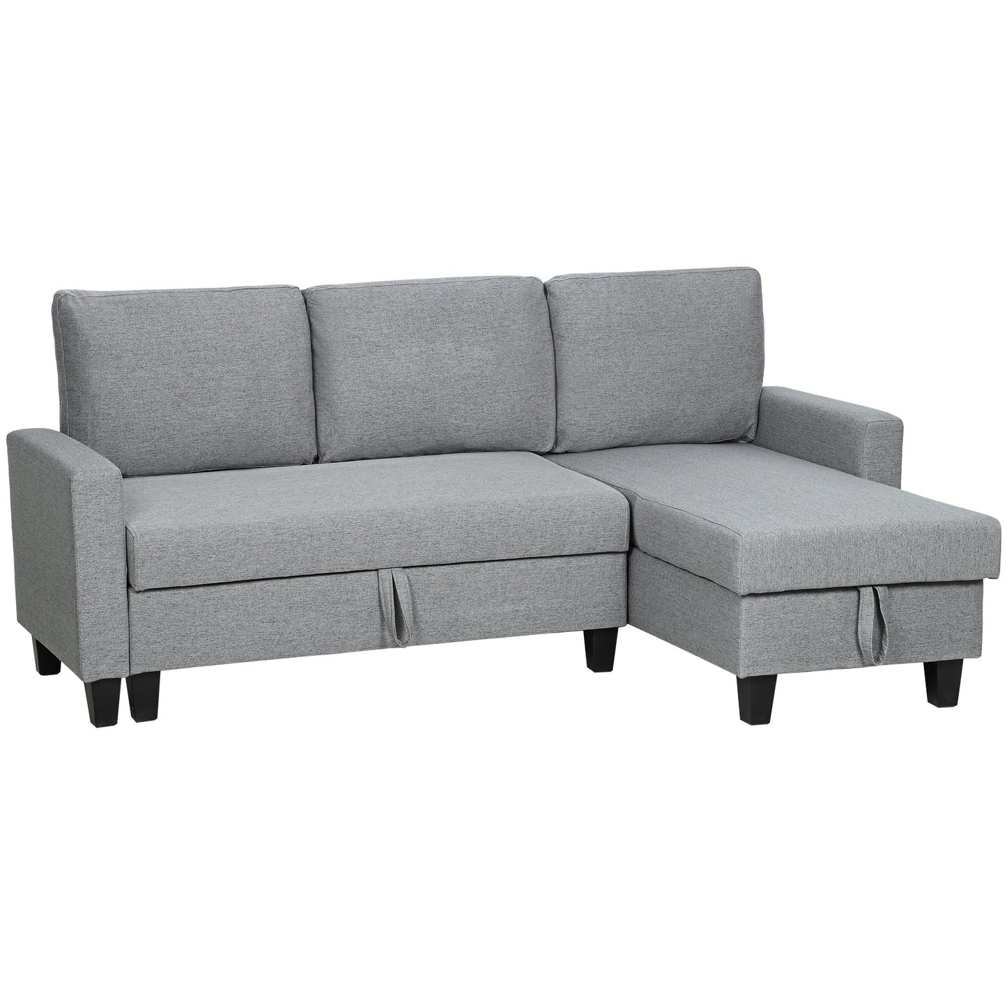 HOMCOM 3 Seater Linen Fabric Corner Sofa Bed - Grey