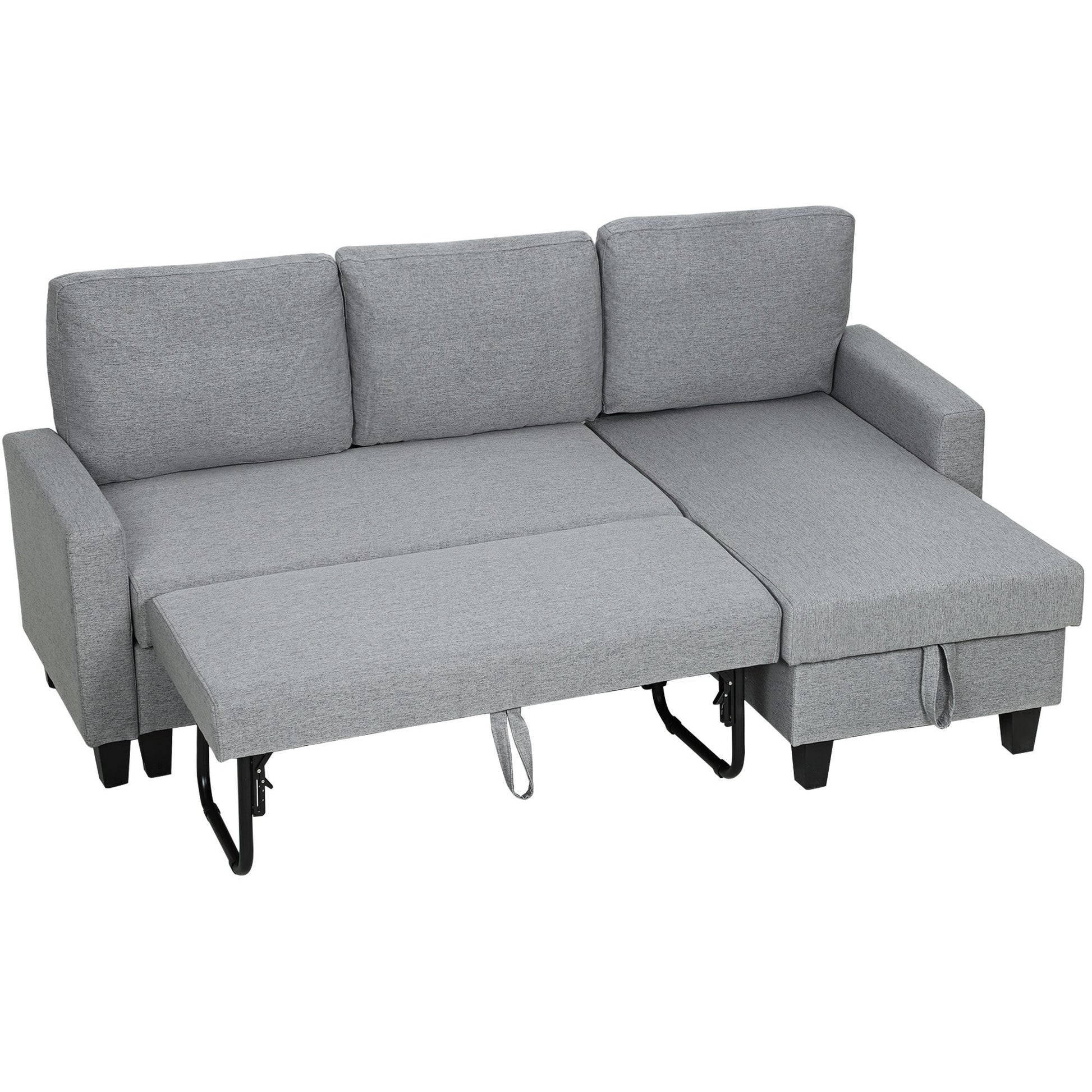 HOMCOM 3 Seater Linen Fabric Corner Sofa Bed - Grey
