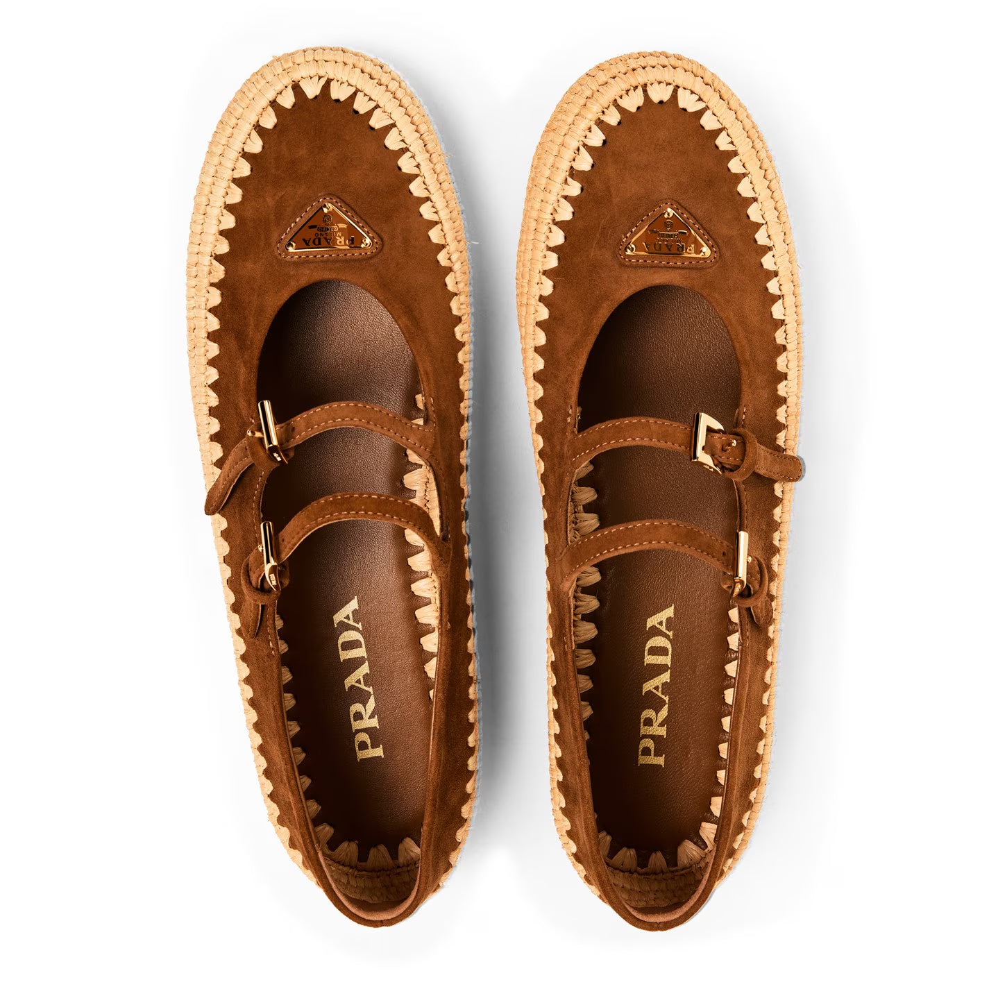 Prada Nappa leather and raffia ballerinas