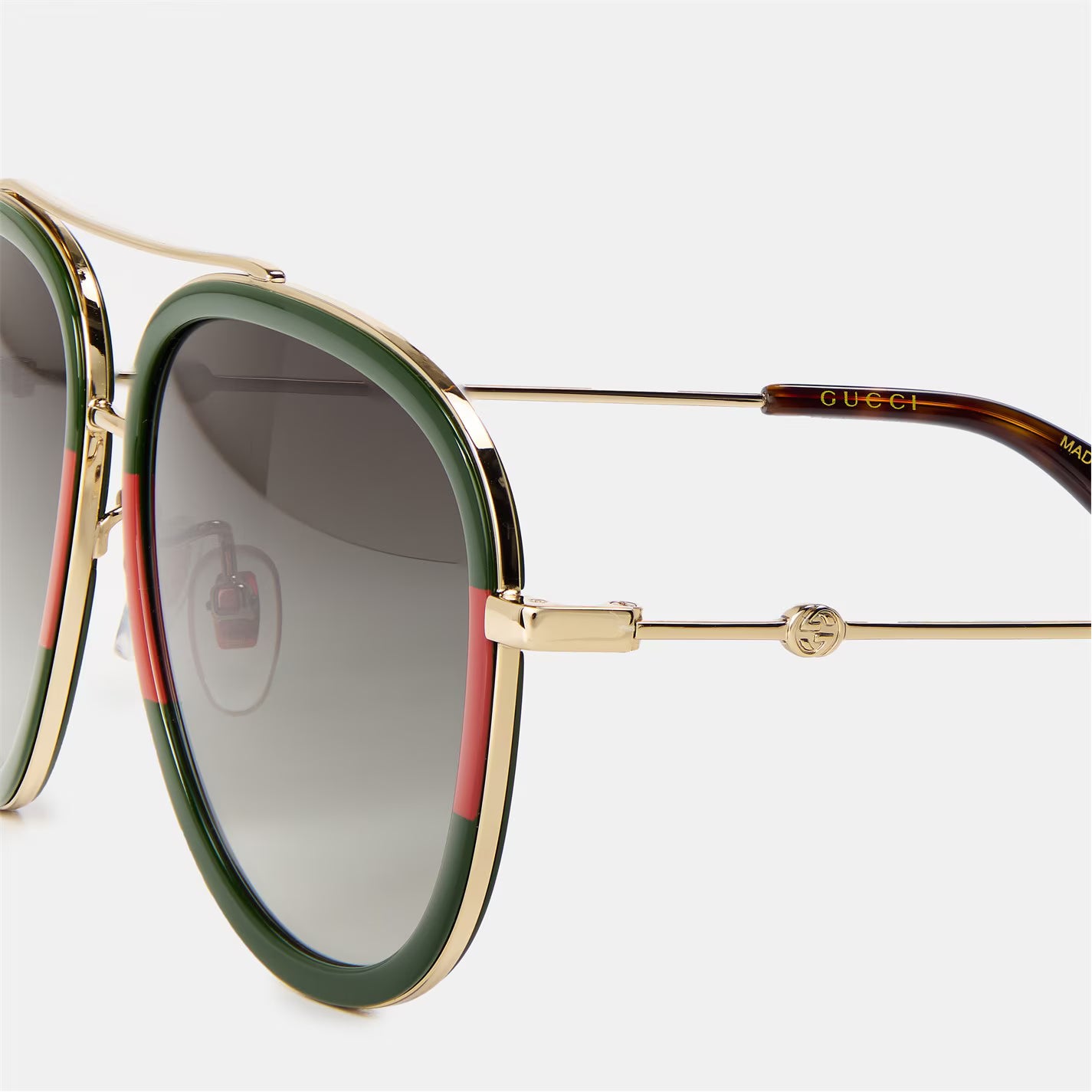 GUCCI Men's Striped Aviator Metal Sunglasses