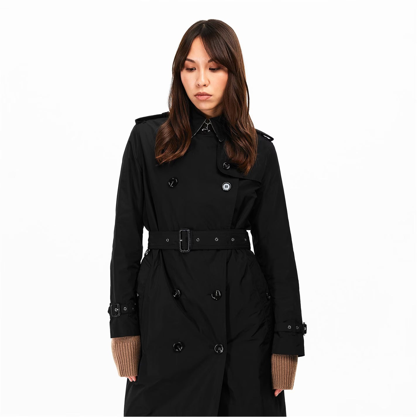 Women's Kensington Check Mid-Length Hooded Long Sleeve Trench Coat