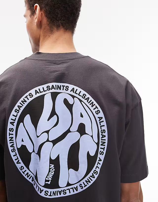 Allsaints distortion t-shirt in washed black / teal