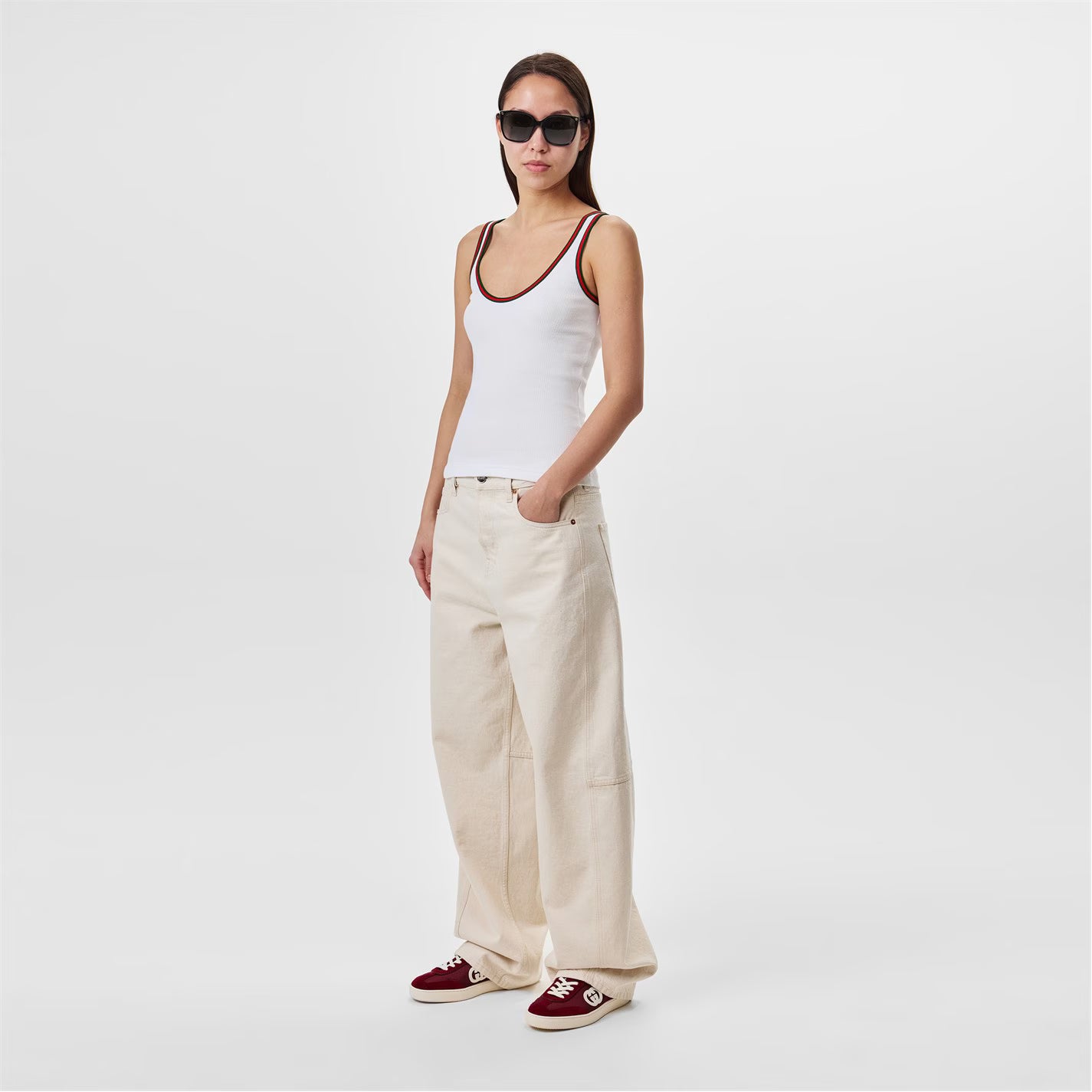 GUCCI Web Detailing Cotton Rib Tank Top