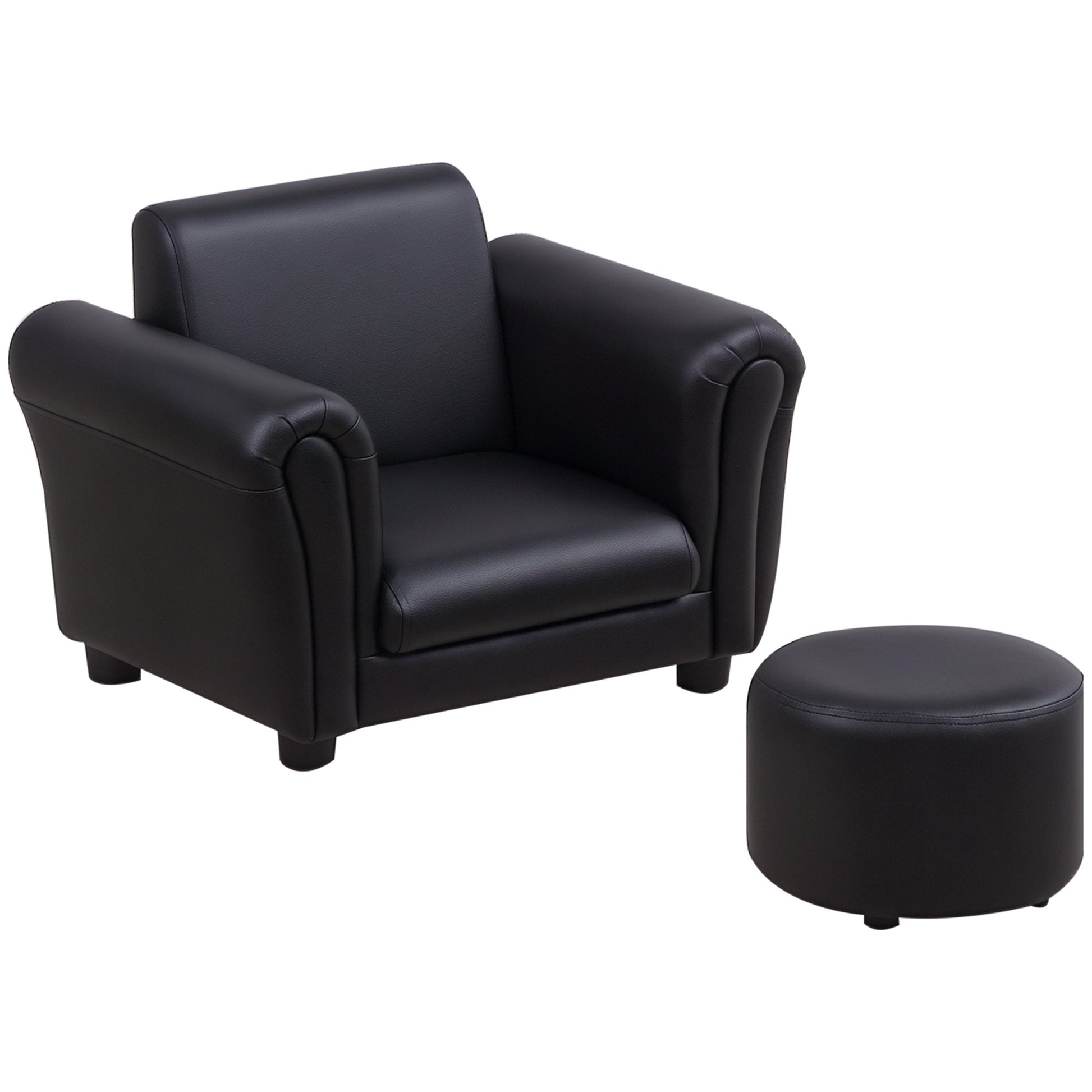 Homcom Children's Single Seater Armchair with Footstool - Black