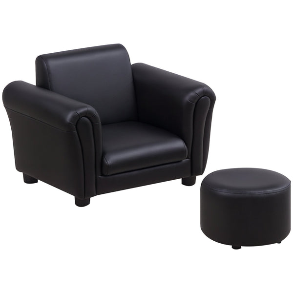 Homcom Children's Single Seater Armchair with Footstool - Black