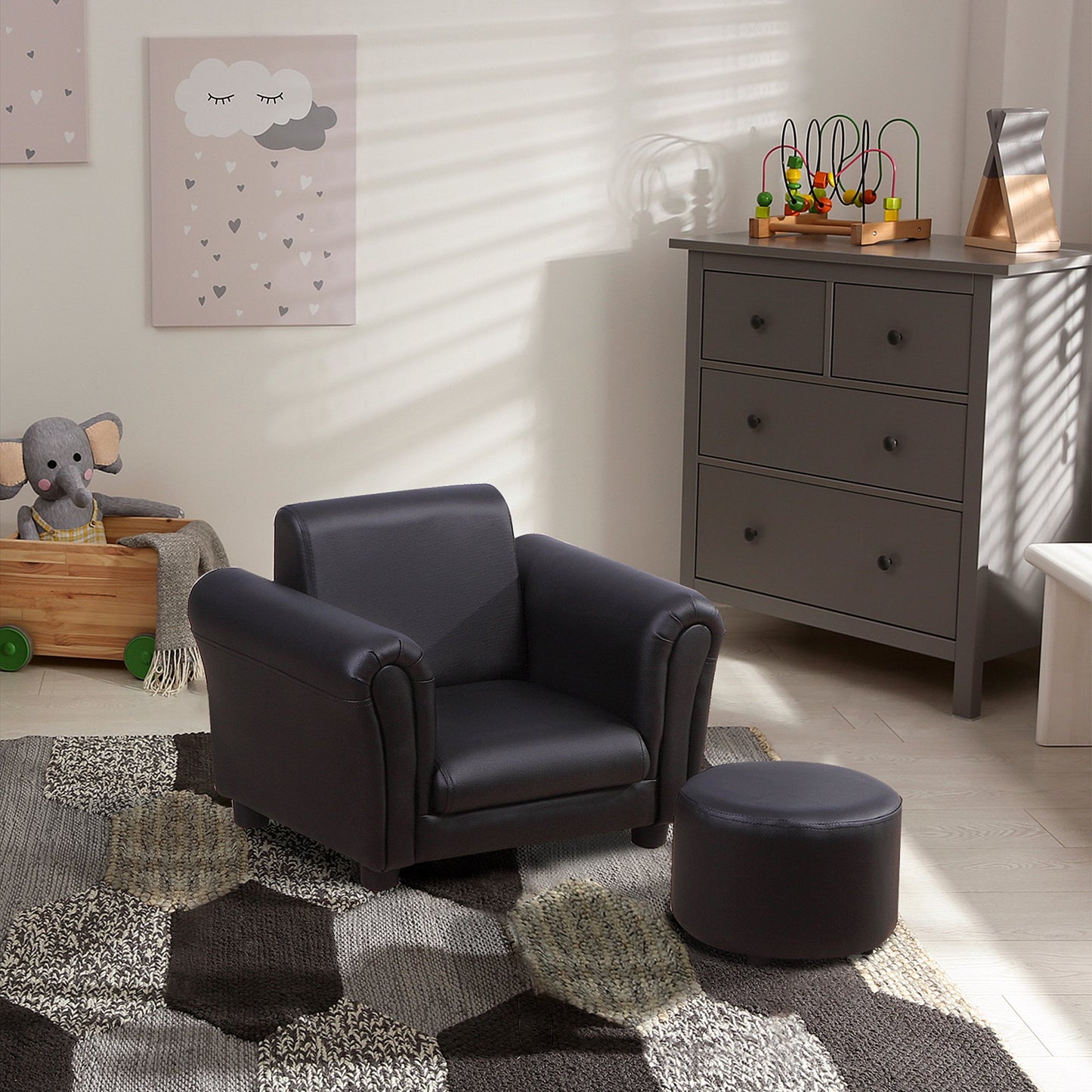Homcom Children's Single Seater Armchair with Footstool - Black