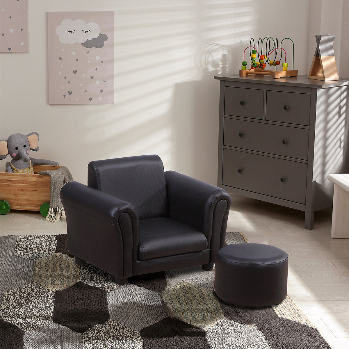 Homcom Children's Single Seater Armchair with Footstool - Black