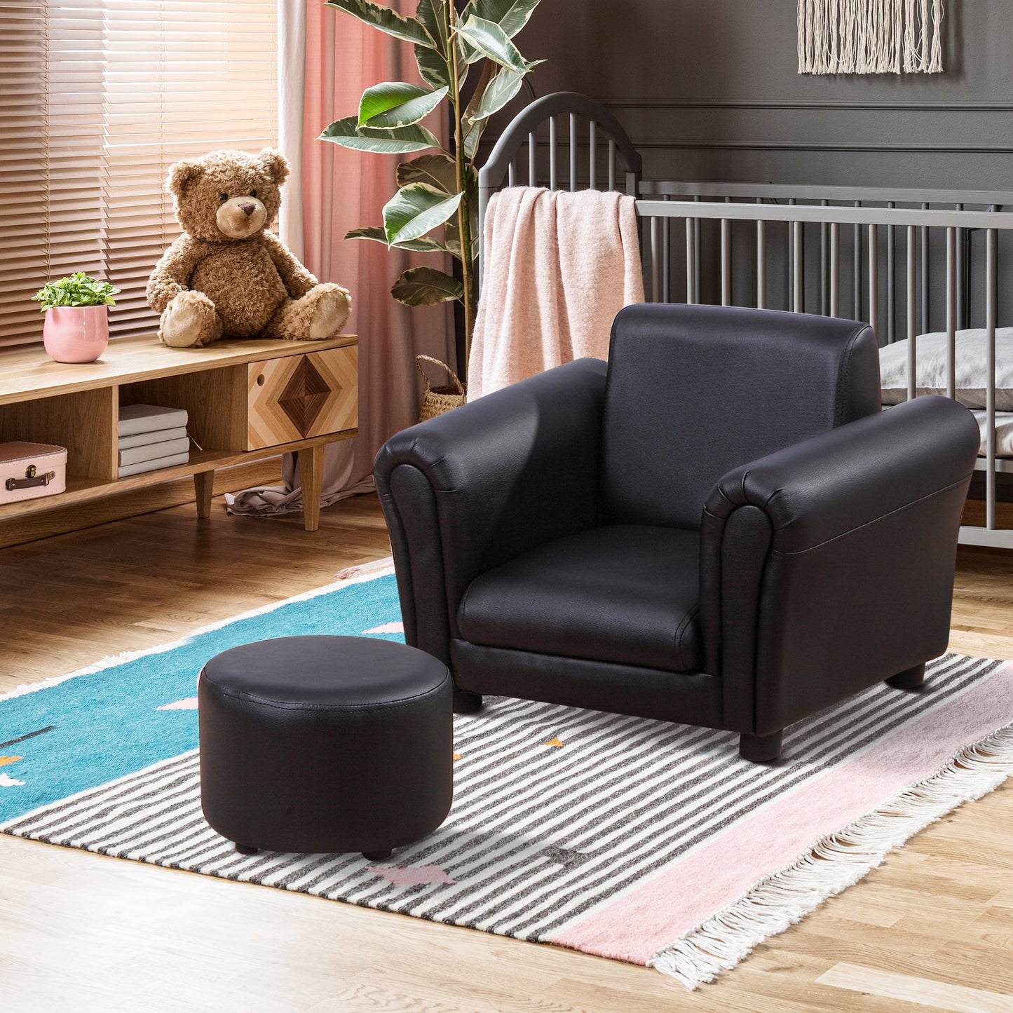 Homcom Children's Single Seater Armchair with Footstool - Black