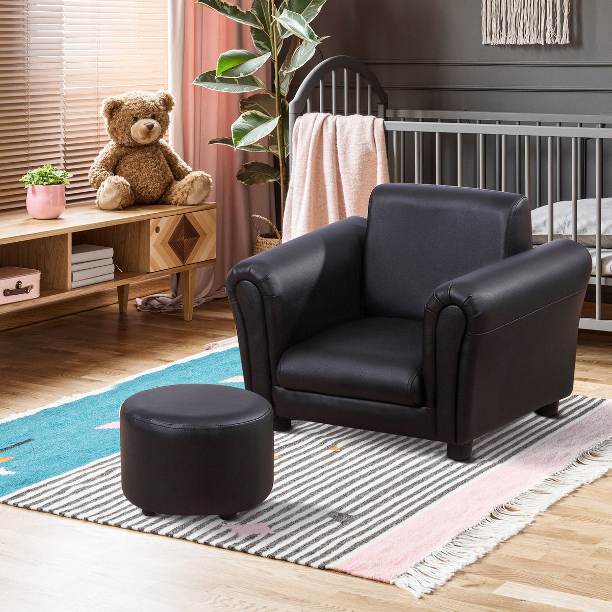 Homcom Children's Single Seater Armchair with Footstool - Black