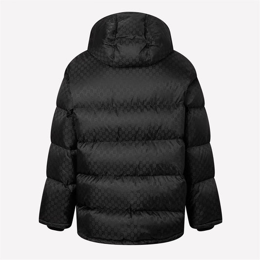 Men's GG Nylon Jacquard Web Long Sleeve Short Puffer Jacket