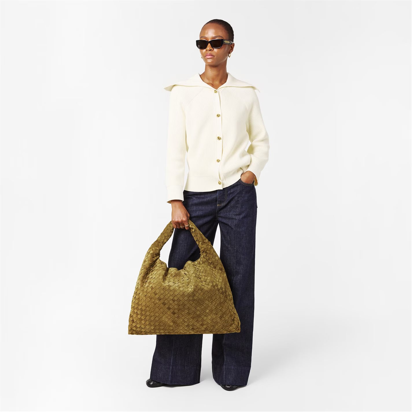 Large Hop Leather Textured Shoulder Bag