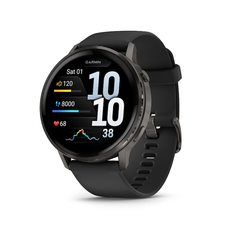 Garmin Venu 4 Multi-Colour Dial 45mm Slate Bezel Black Silicone Strap Watch
