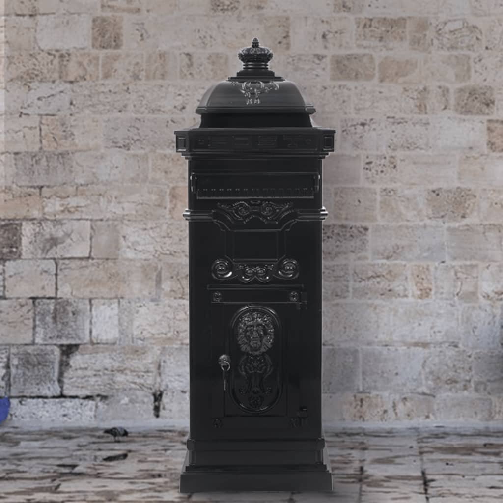 Walplus Pillar Letterbox Vintage Style Rustproof - Black - 35.5 x 32 x 102.5 cm
