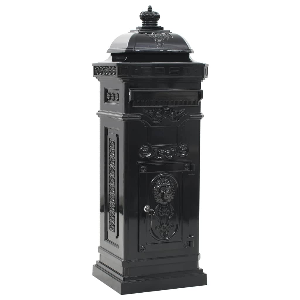 Walplus Pillar Letterbox Vintage Style Rustproof - Black - 35.5 x 32 x 102.5 cm